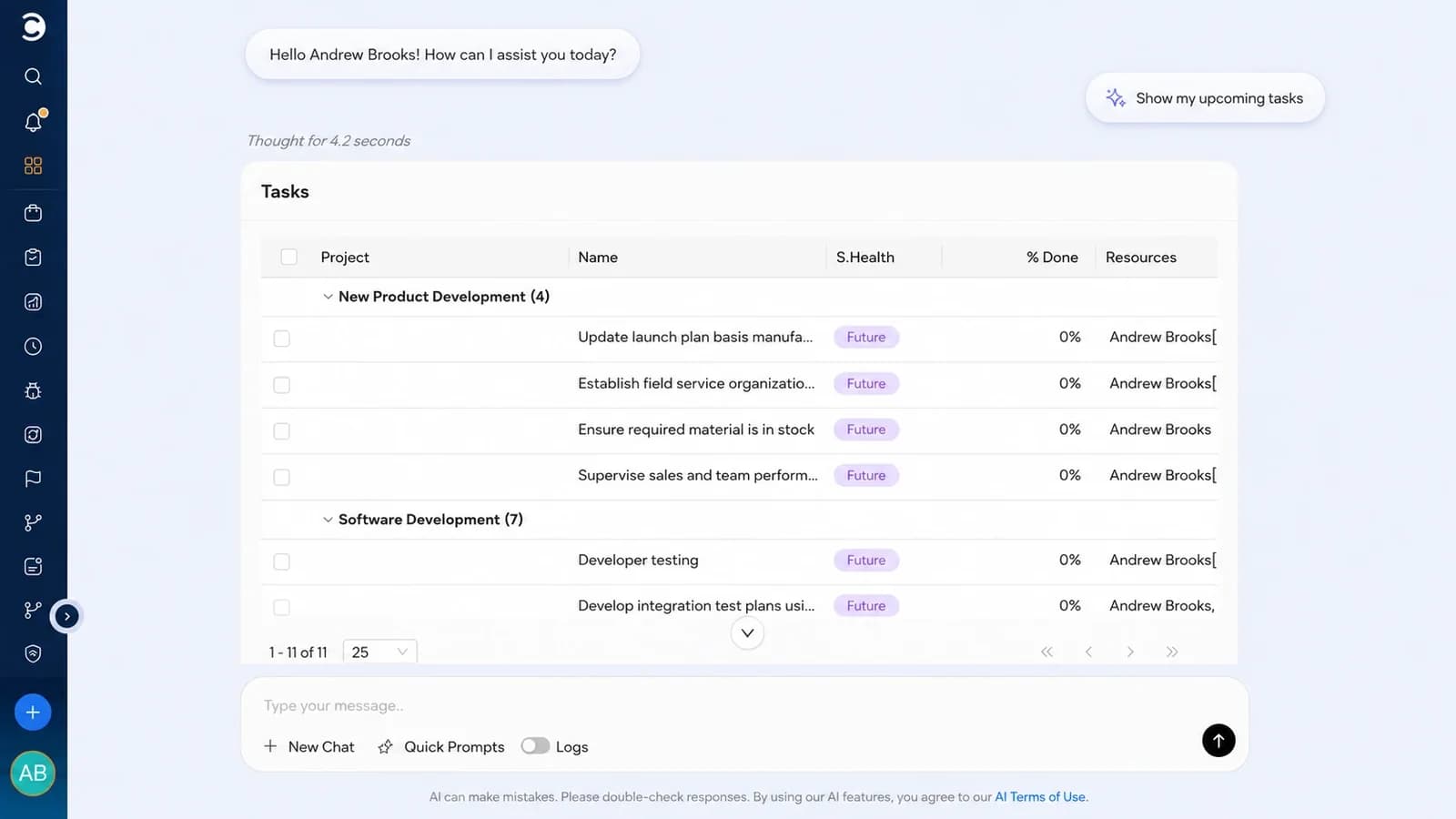 Celoxis LEX KI-Assistent beantwortet eine Portfolio-Frage